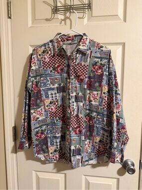 90s Vintage Floral Button-Up Shirt - Multicolor